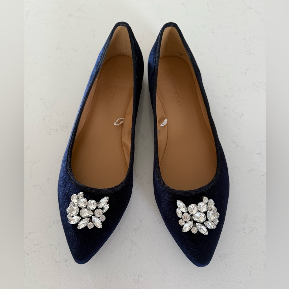 Banana Republic Navy Flats with Crystal Embellishments